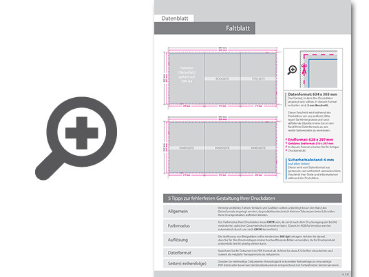 Product Bild hochglanz-uv-lack_faltblatt__gefalzt_auf_din_a4__vertikaler_wickelfalz__6-seitig