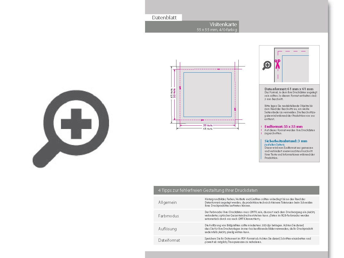Product Bild visitenkarten_quadratisch_5_0_farbig_55_x_55_mm_mit_einseitigem_vollfl__chigem_uv-lack___einseitig_bedruckt_(cmyk_4-farbig_+_1_silber-sonderfarbe)